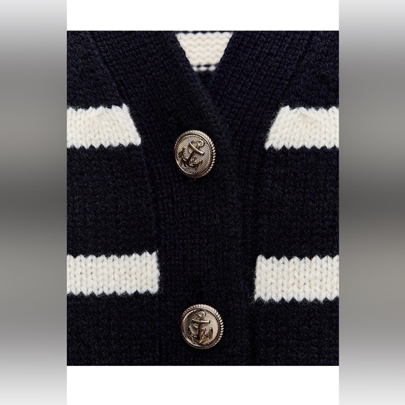 Zara wool Navy and White Striped Women's Sweater - Picture 7 of 8